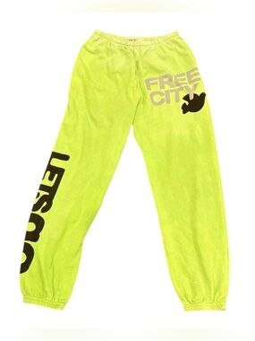 FreeCity Lets Go Super Vintage OH Sweatpants Joggers Neon Green Black Dove Large